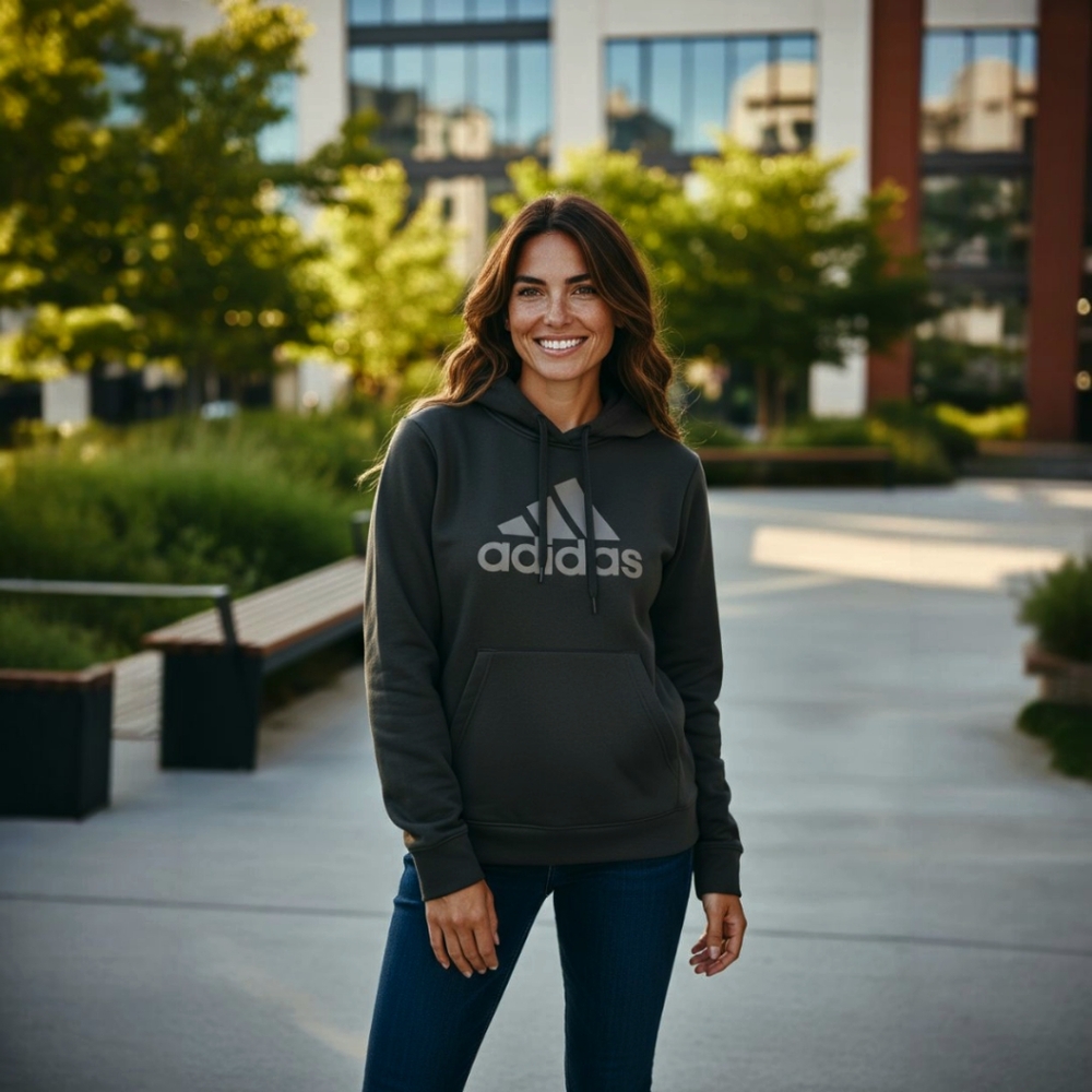 Adidas Black and Grey Pullover Hoodie Sze Large